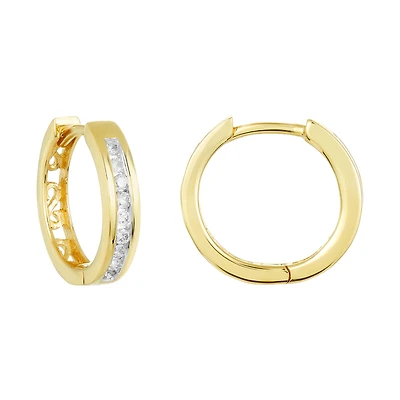14K Yellow Gold 15mm Diamond Huggies