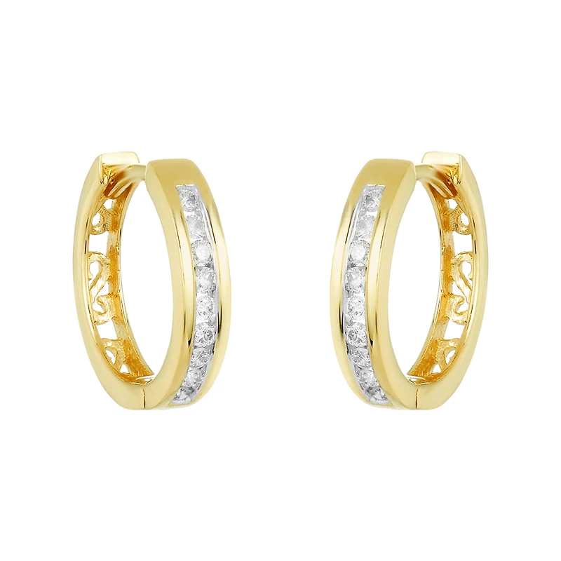 14K Yellow Gold 15mm Diamond Huggies