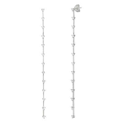 Silver Cubic Zirconia Long Drop Earrings