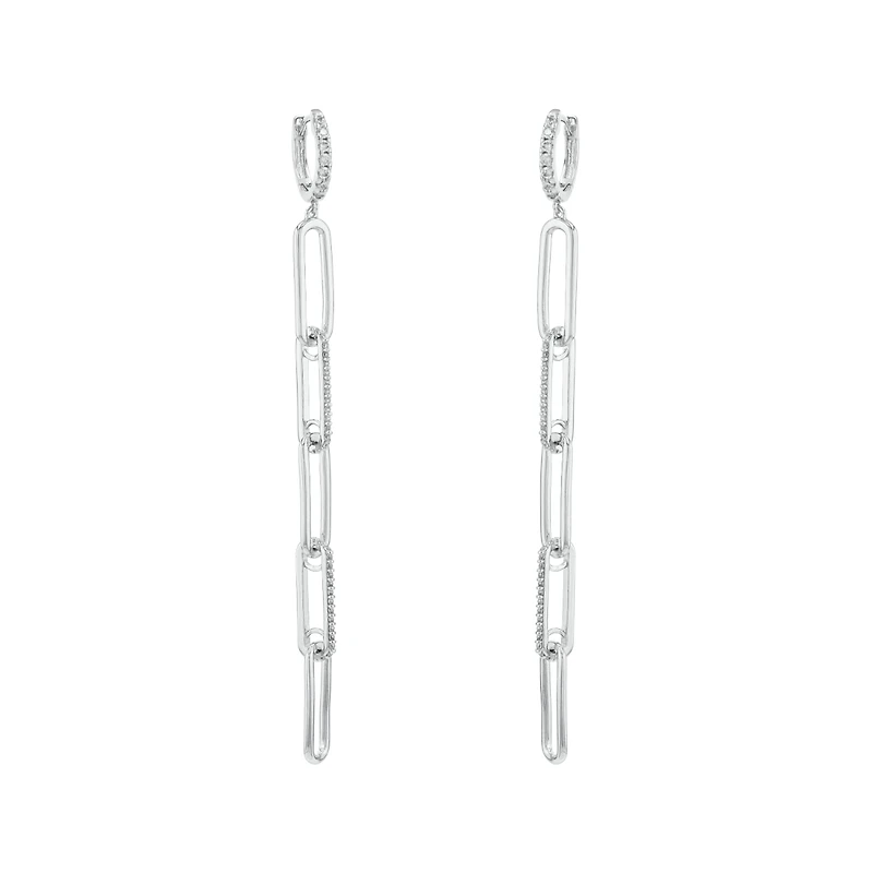 Silver Cubic Zirconia Open Link Dangle Earrings