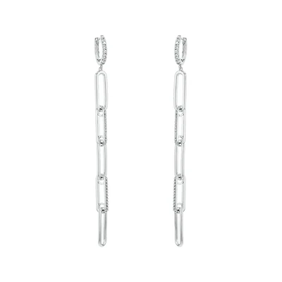 Silver Cubic Zirconia Open Link Dangle Earrings