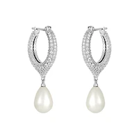 Silver Cubic Zirconia Teardrop Pearl Earrings