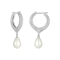 Silver Cubic Zirconia Teardrop Pearl Earrings