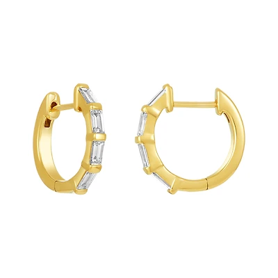 14K Yellow Gold Baguette Diamond Huggies