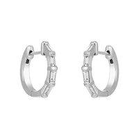 14K White Gold Baguette Diamond Huggies