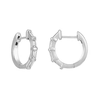 14K White Gold Baguette Diamond Huggies