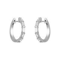 14K White Gold Baguette Diamond Huggies