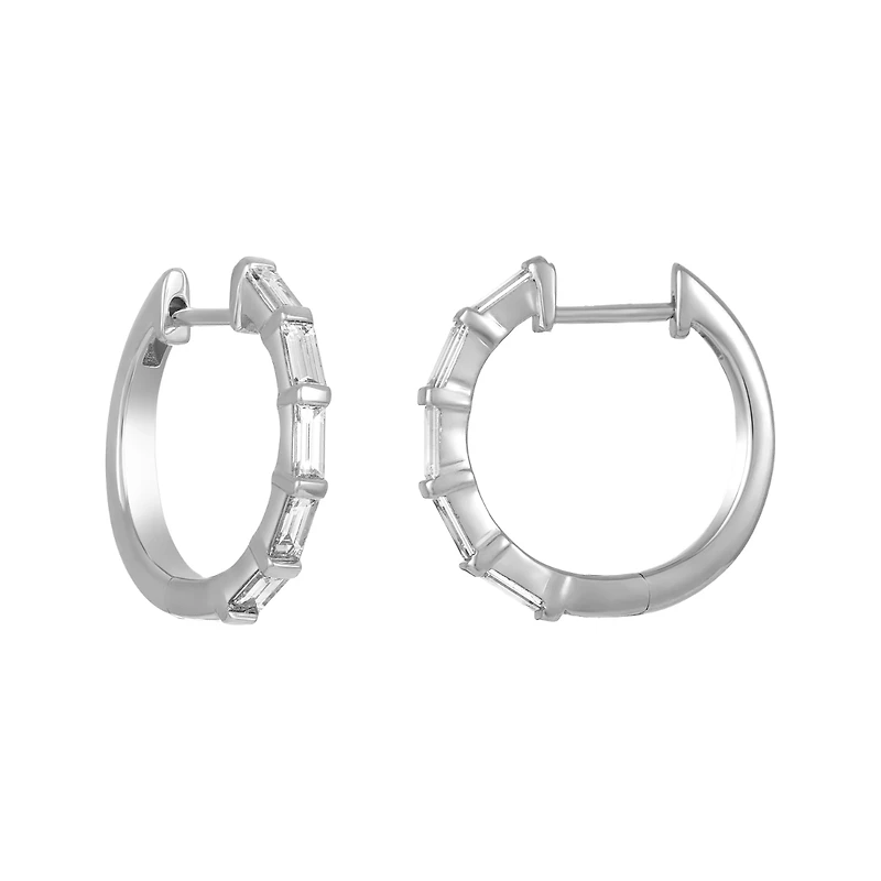 14K White Gold Baguette Diamond Huggies