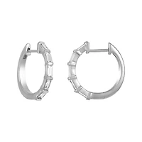 14K White Gold Baguette Diamond Huggies