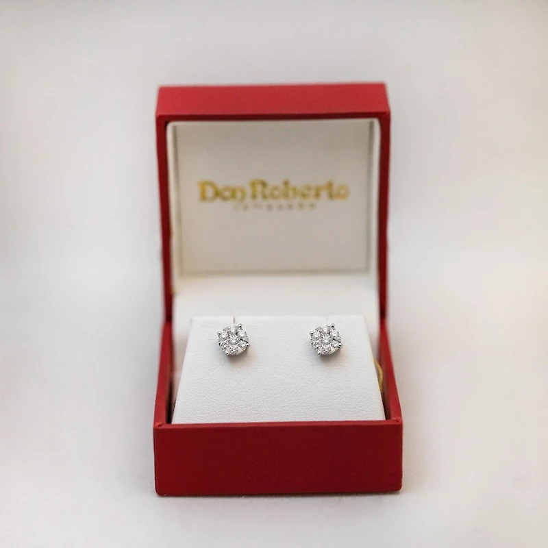 14K Gold Round Cluster Diamond Stud Earrings