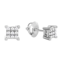 10K White Gold Square Shape Cluster Diamond Studs