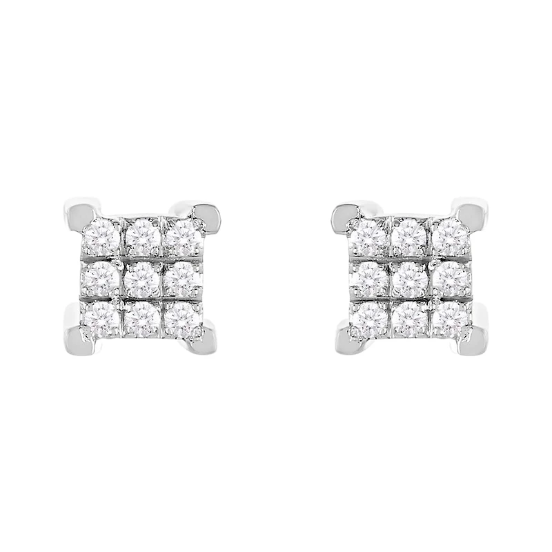 10K White Gold Square Shape Cluster Diamond Studs