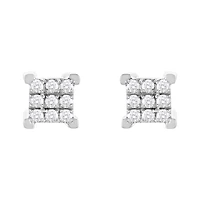 10K White Gold Square Shape Cluster Diamond Studs