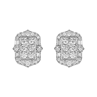 14K White Gold Emerald Shaped Diamond Studs