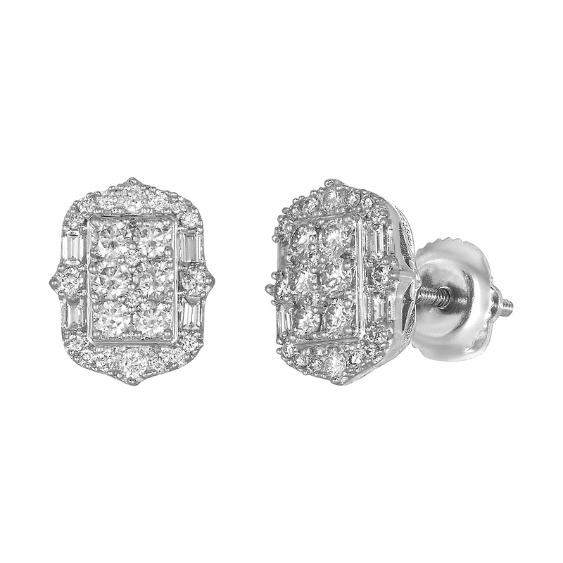 14K White Gold Emerald Shaped Diamond Studs