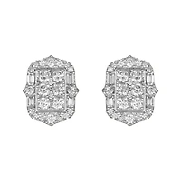 14K Two Tone Gold Emerald Shaped Diamond Studs