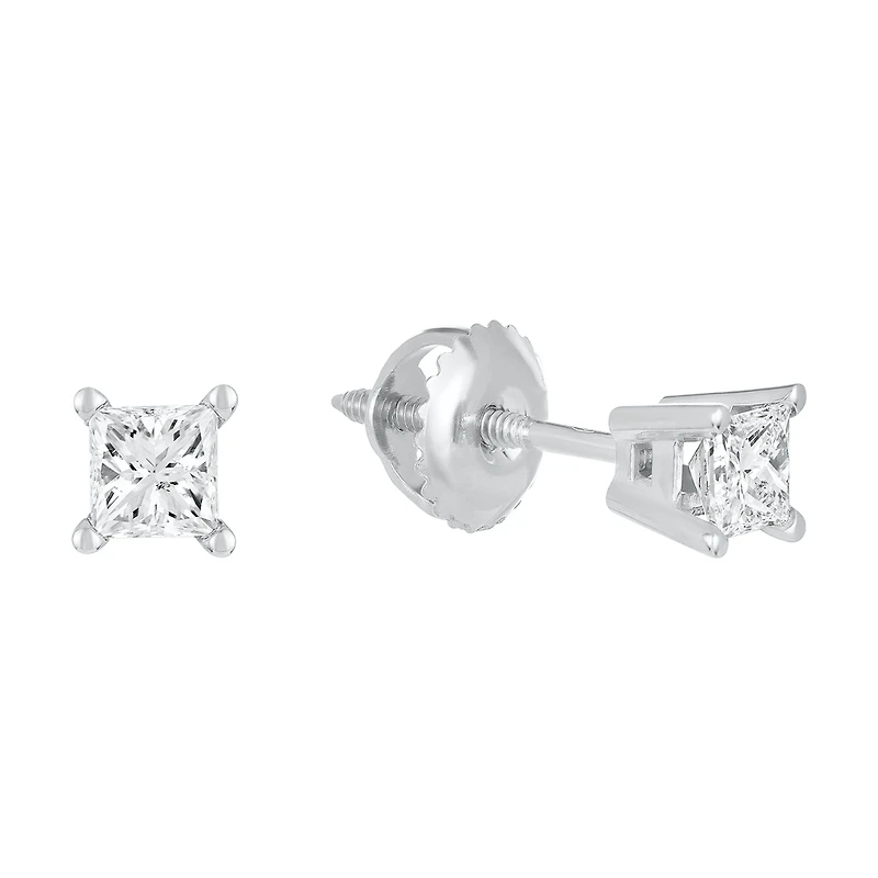 14K White Gold Princess Cut Diamond Stud Earrings