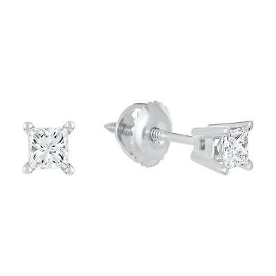 14K Gold Princess Cut Diamond Stud Earrings
