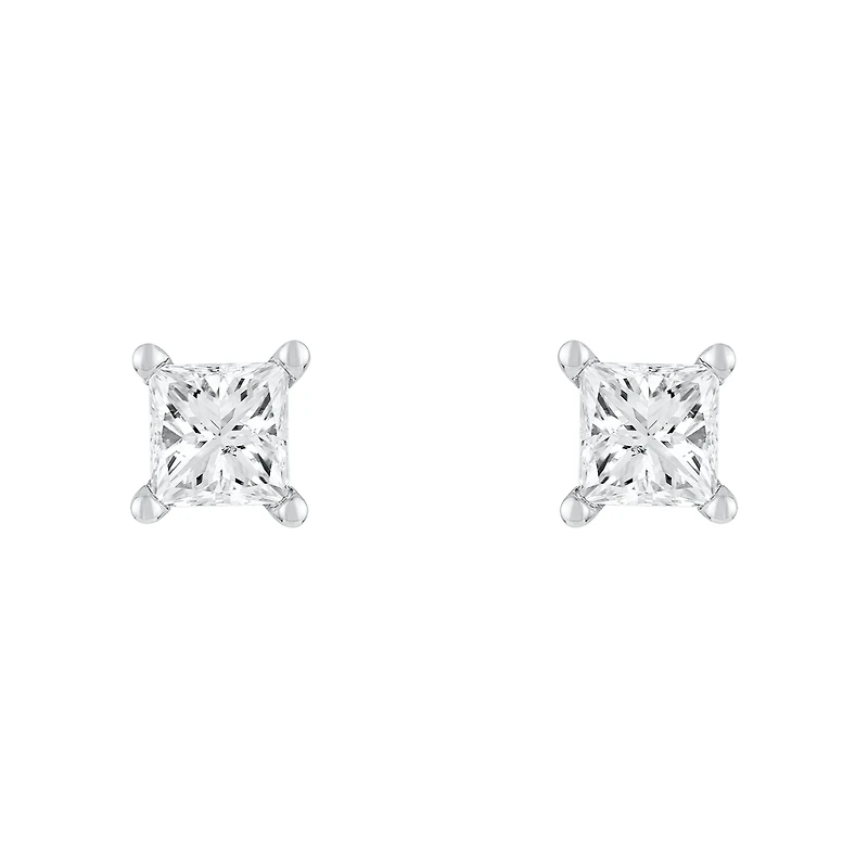 14K White Gold Princess Cut Diamond Stud Earrings