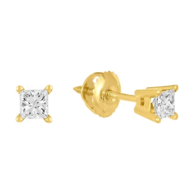 14K Yellow Gold Princess Cut Diamond Stud Earrings