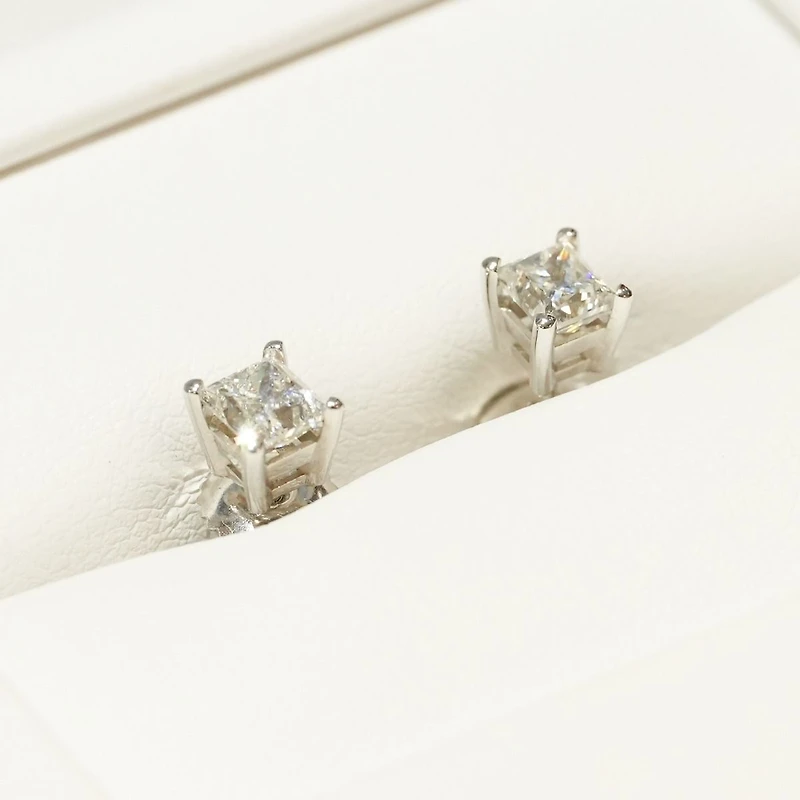 14K White Gold Princess Cut Diamond Stud Earrings