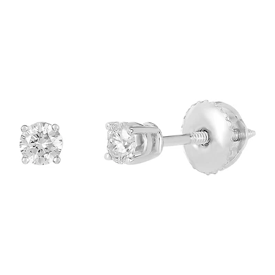14K White Gold Round Cut Diamond Stud Earrings