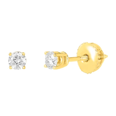 14K Yellow Gold Round Cut Diamond Stud Earrings