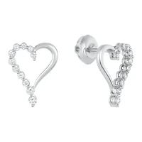 14K White Gold Journey Heart Diamond Studs