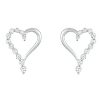 14K White Gold Journey Heart Diamond Studs