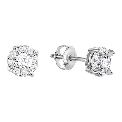 14K White Gold Round Claw Prong Diamond Earrings