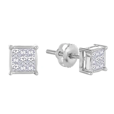 14K White Gold Square Shape Diamond Stud Earrings