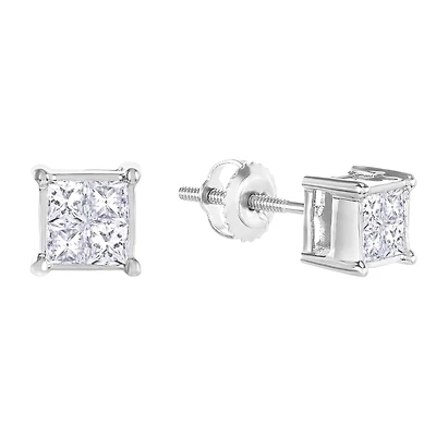 14K White Gold Quad Head Diamond Stud Earrings