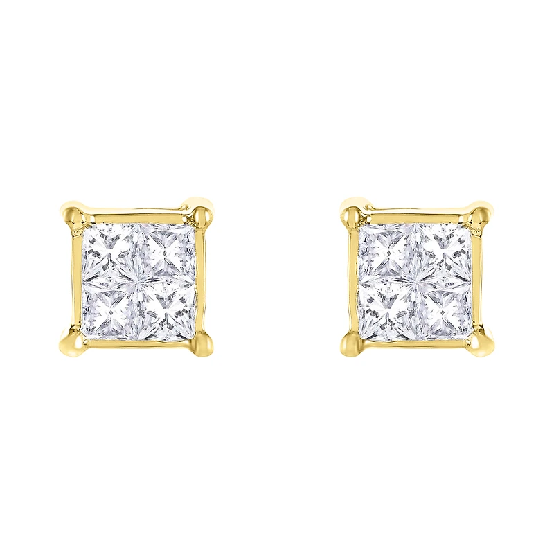 14K Yellow Gold Quad Head Diamond Stud Earrings
