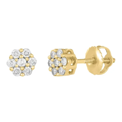 14K Yellow Gold Mini Flower Diamond Earrings