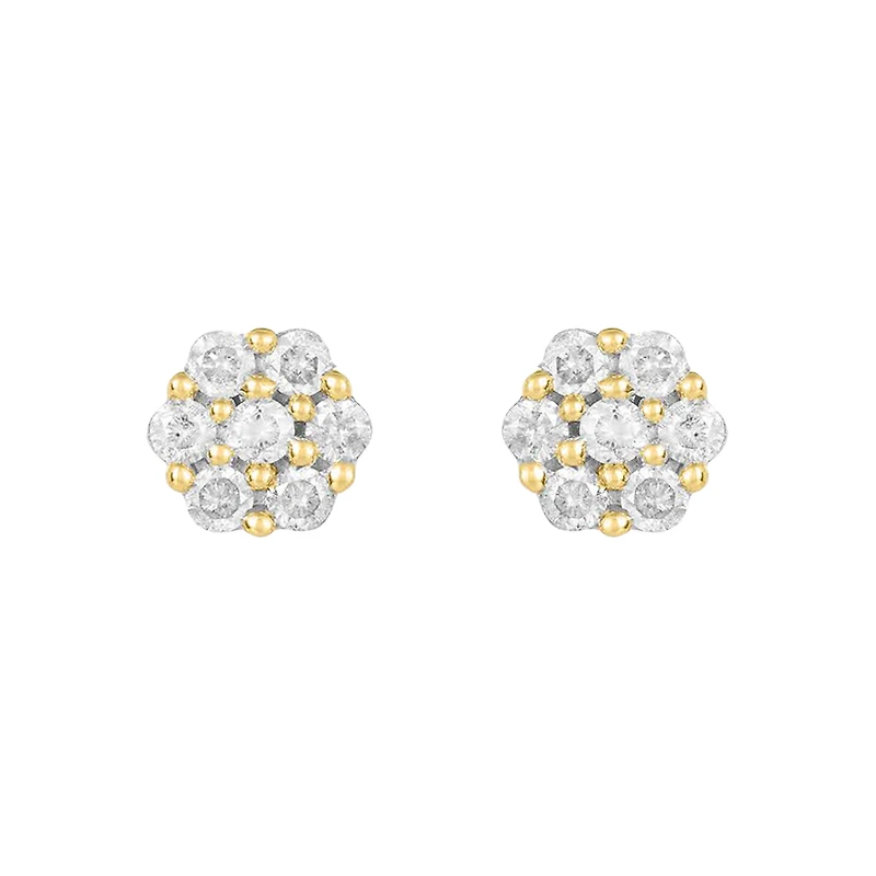 14K Yellow Gold Mini Flower Diamond Earrings