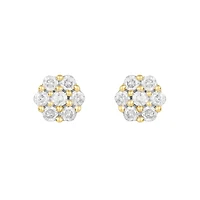 14K Yellow Gold Mini Flower Diamond Earrings