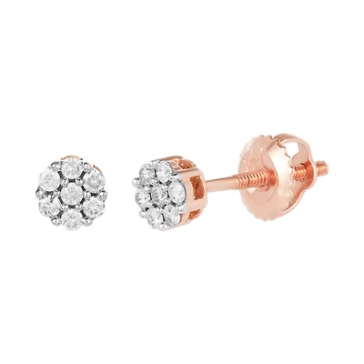14K Rose Gold Mini Flower Diamond Earrings