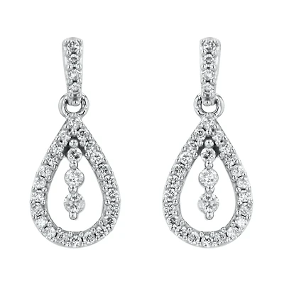 14K White Gold Tear Drop Diamond Earrings