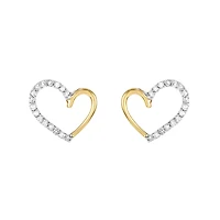 14K Yellow Gold Diamond Heart Stud Earrings
