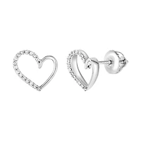 14K White Gold Diamond Heart Stud Earrings