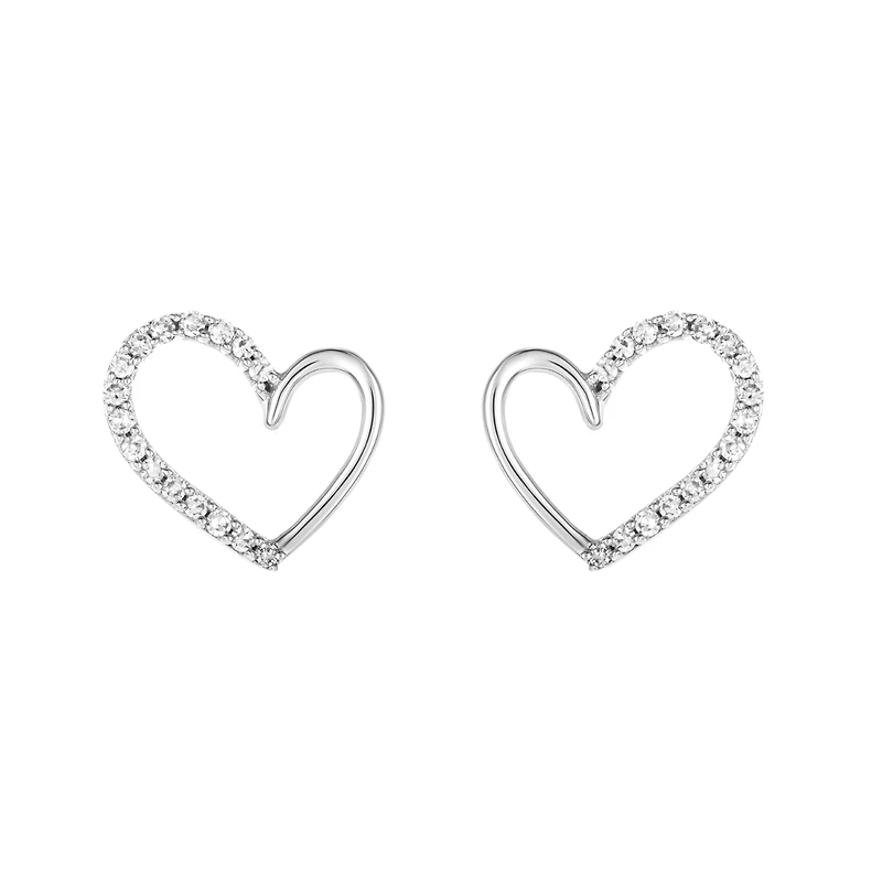 14K White Gold Diamond Heart Stud Earrings