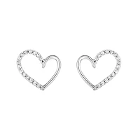 14K White Gold Diamond Heart Stud Earrings