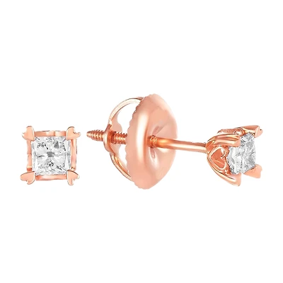 14K Rose Gold .20 Ct. T.W. Princess Cut Earrings