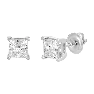 14K Gold Princess Cut Lab Grown Diamond Stud Earrings