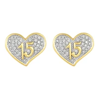 14K Two Tone Gold Heart "15" Quinceañera Diamond Earrings