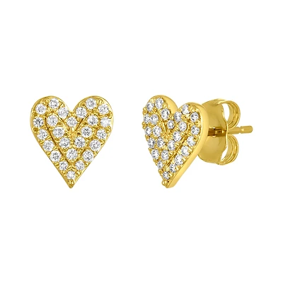 14K Yellow Gold Elongated Heart Diamond Earrings