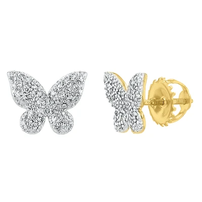 14K Yellow Gold Diamond Butterfly Earrings