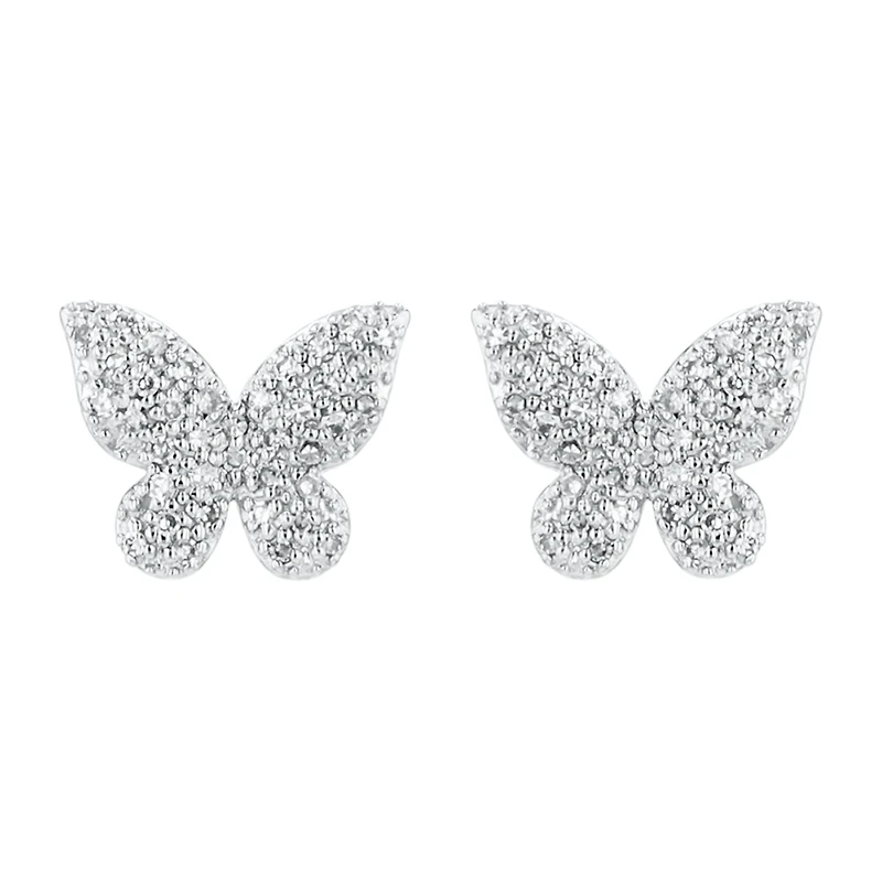 14K White Gold Diamond Butterfly Earrings