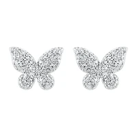14K White Gold Diamond Butterfly Earrings
