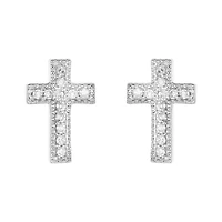 14K White Gold Milgrain Cross Diamond Stud Earrings